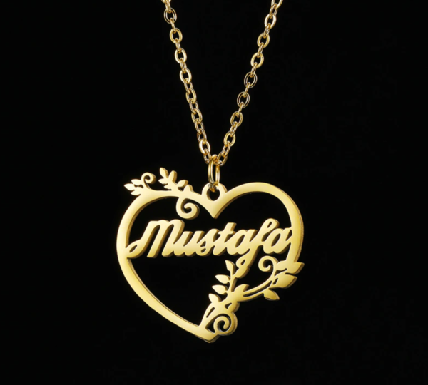 Personalized Name Leaf Heart Shape Necklace Pendant Link Chain Choker Jewelry - Image 4