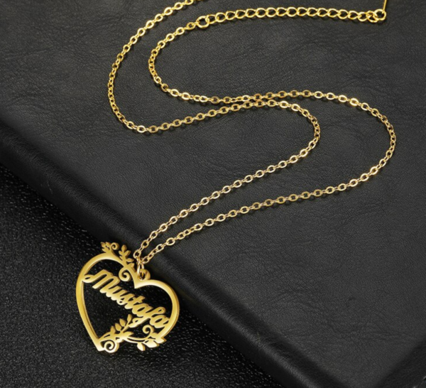 Personalized Name Leaf Heart Shape Necklace Pendant Link Chain Choker Jewelry - Image 3