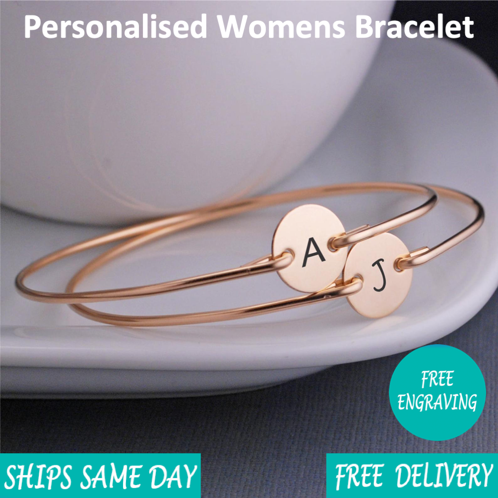 Personalised Engraved Bracelet Bangle Jewellery Ring Name