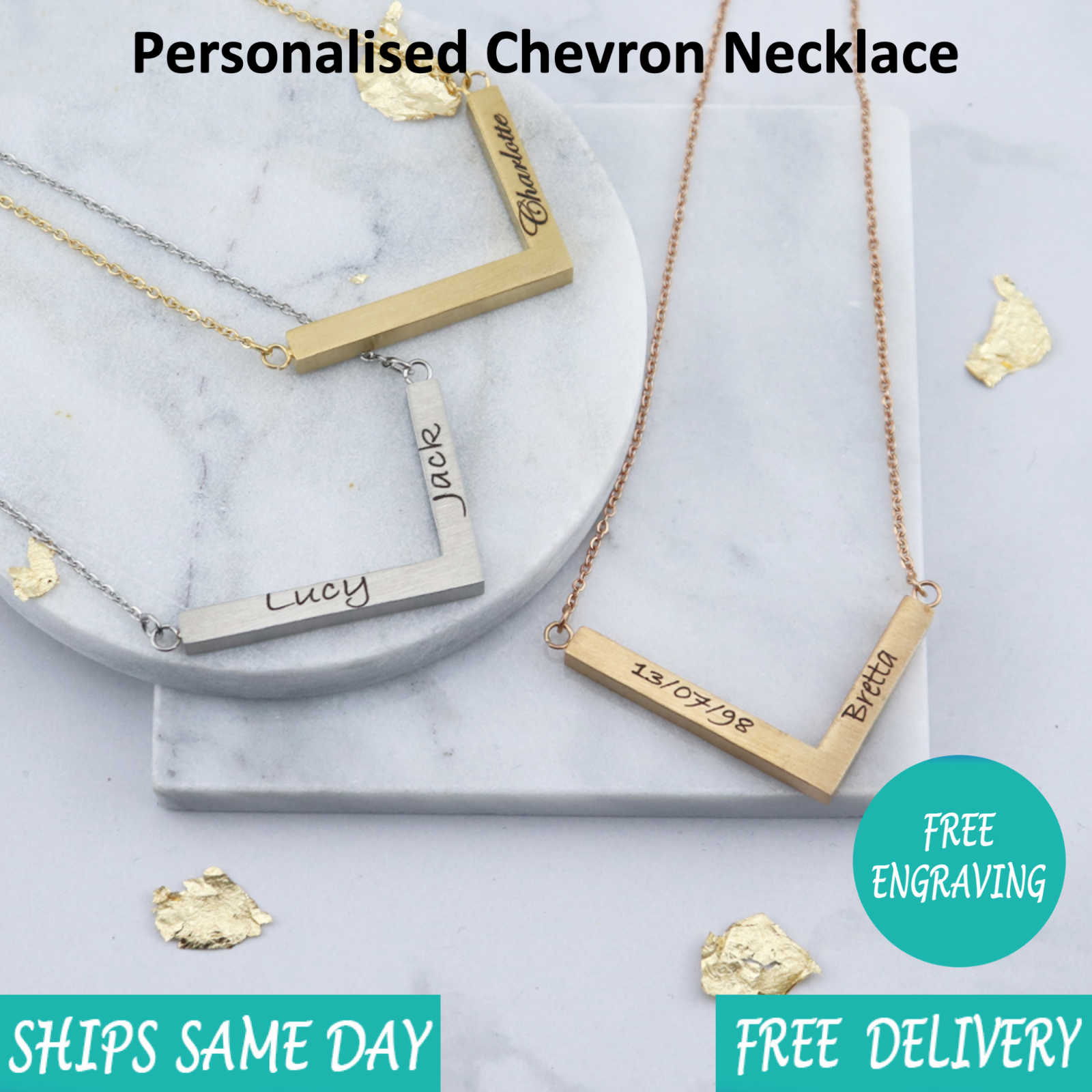 Personalised Engraved triangle Jewellery Necklace