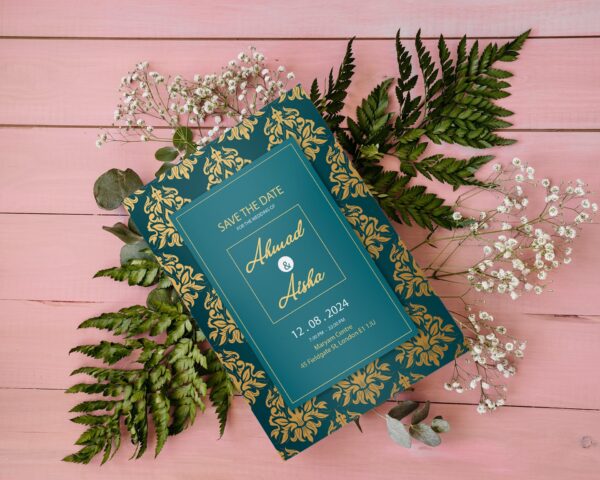 Islamic Wedding Invitation Invitation, Royal Green Gold, Muslim Wedding Invitation, Nikkah Invitation, Minimalist Muslim Wedding Invitation.